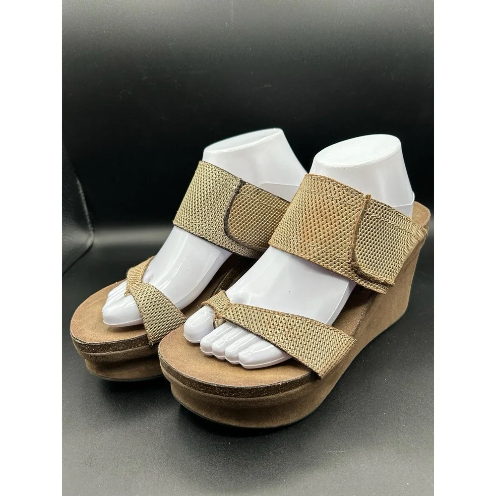 Womens OTBT Starlike Platform Wedge Sandals Gold Mesh Size 9.5